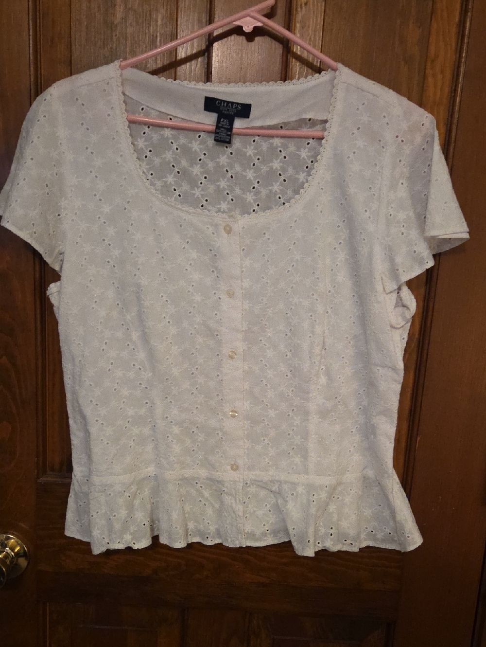 White Eyelet Ruffle Hem Top